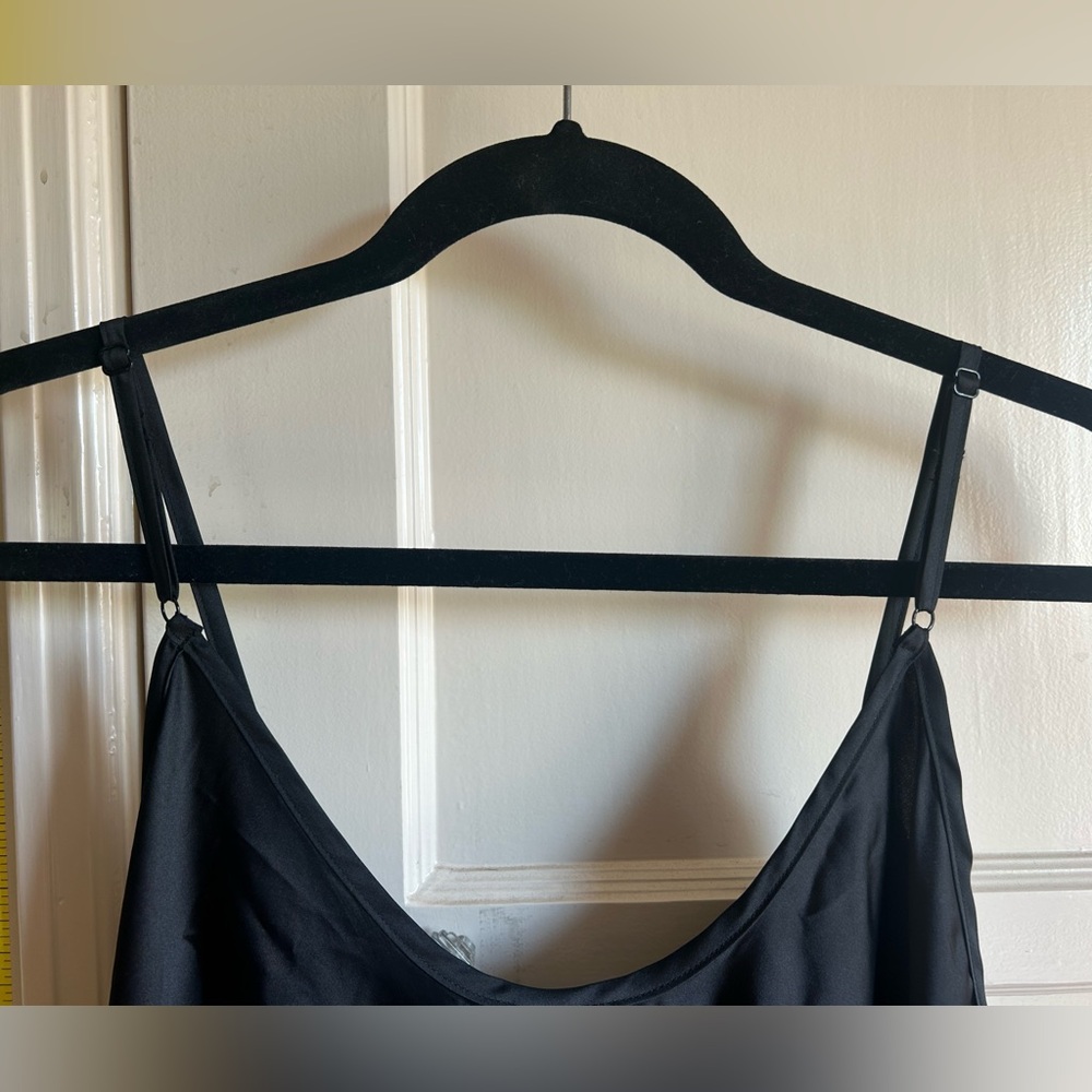 Silky Black Midi Dress with Spaghetti Straps - Picture 4 of 7